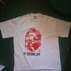 BAPE White T-Shirt with Red Camo Logo